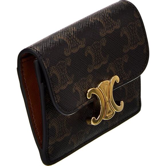 Celine Triomphe Canvas & Leather Card Holder, Brown